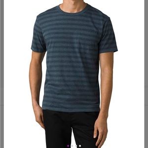 Prana Gray and Blue Stripe Roots Organic Tee